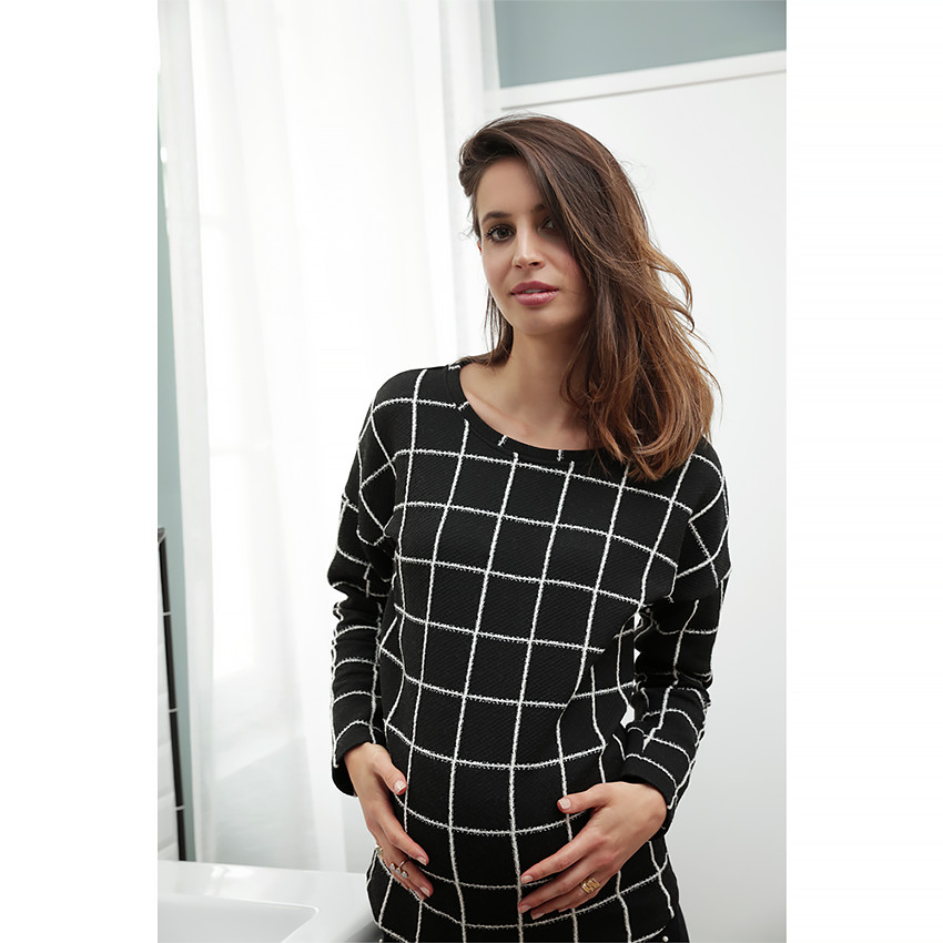 Sweat de grossesse en molleton fantaisie à carreaux  