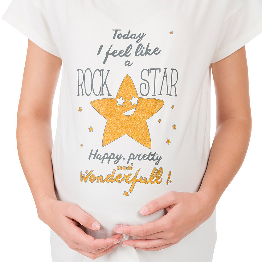 Tee-shirt homewear de grossesse print inscriptions et étoile 