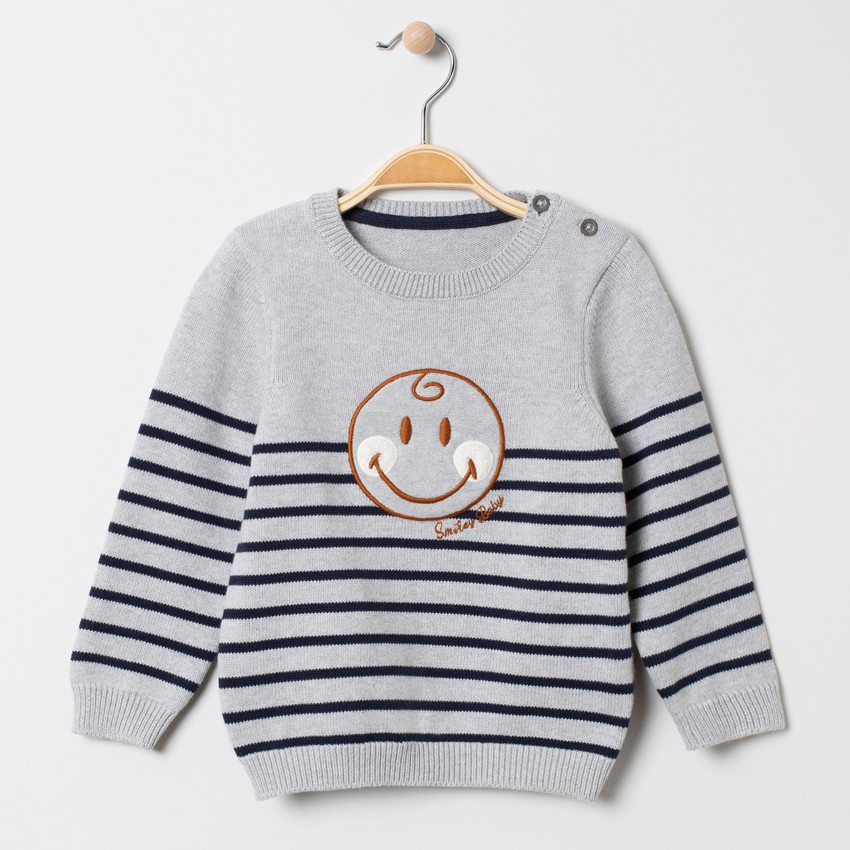 Pull en tricot rayé avec Smiley brodé 