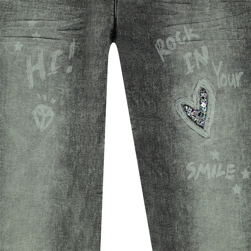 Junior - Jeans skinny effet neige avec patch coeur en sequins 