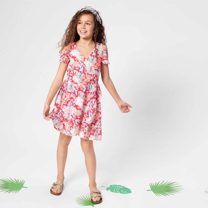 Junior - Robe à épaules ajourées imprimée fleurs all-over 