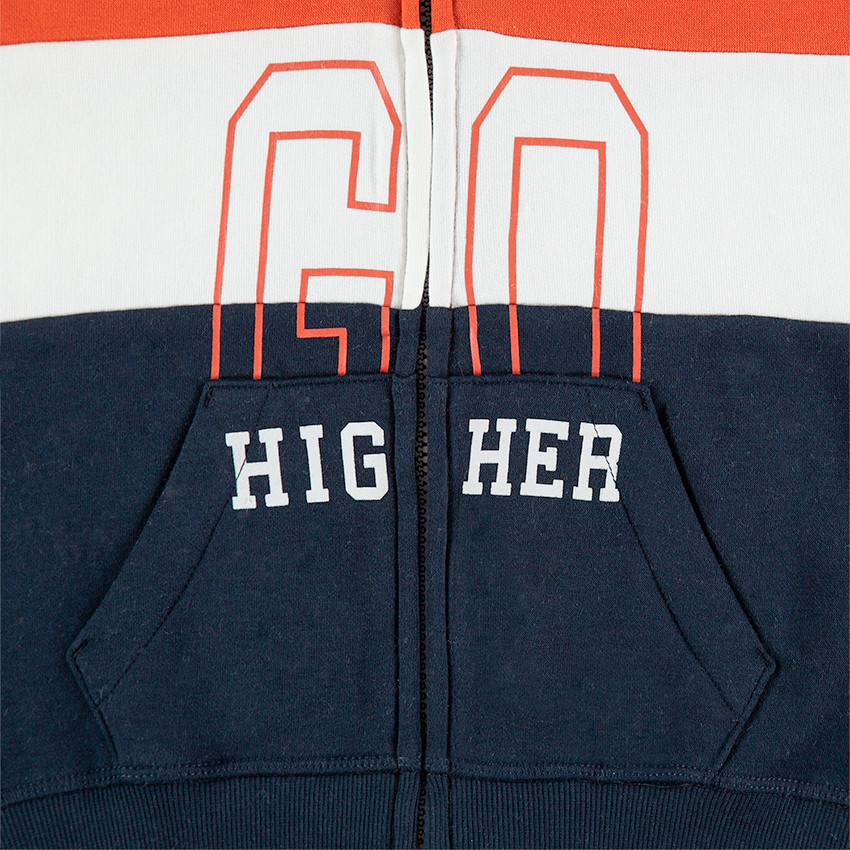 Gilet à capuche tricolore en molleton avec texte printé 