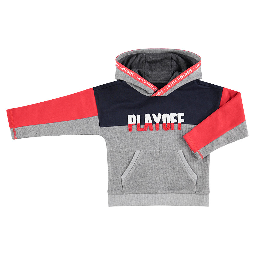 Sweat à capuche tricolore avec inscription en bouclette 