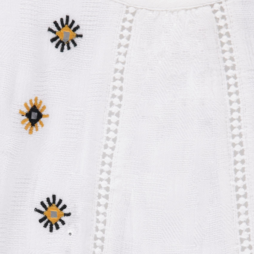 Tunique manches longues en voile armuré avec broderies 