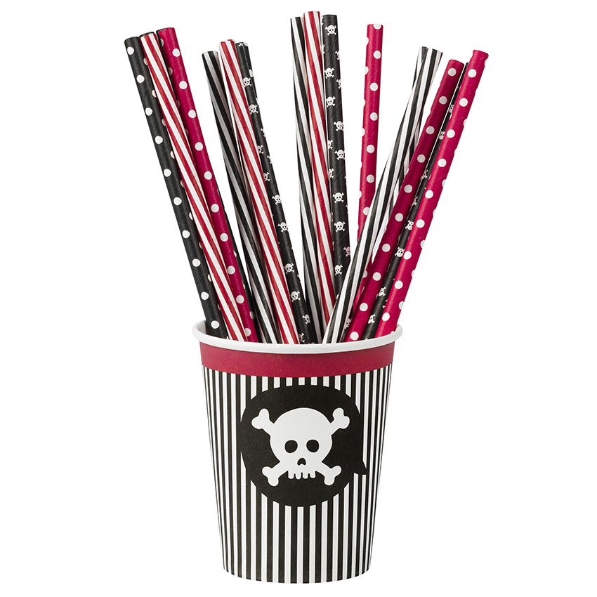 x 20 pailles anniversaire Pirate en plastique 