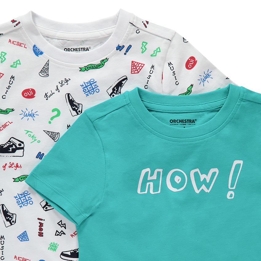 Lot de 2 tee-shirts manches courtes imprimé all-over / uni 