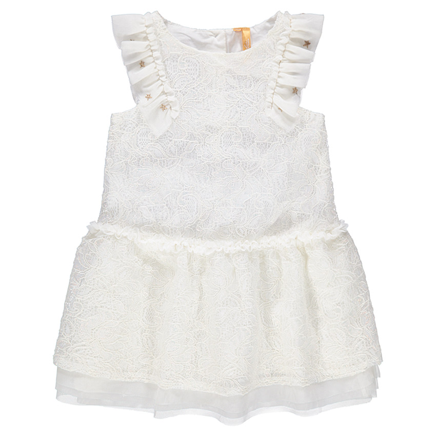 Robe de cérémonie blanche en dentelle avec manches volantées 