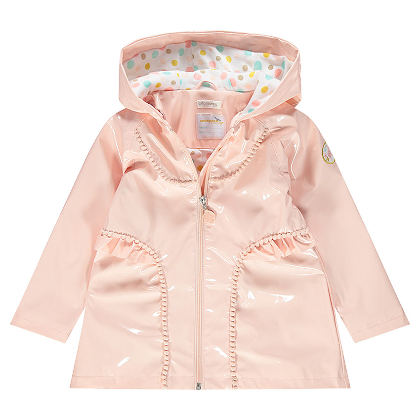 Parka à capuche en vinyle avec doublure en jersey à pois 