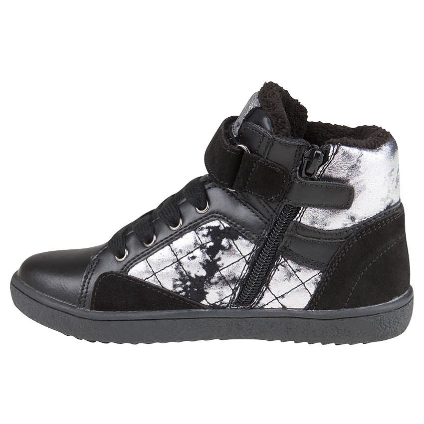 Bottillons noirs et argentés à lacets et zip  