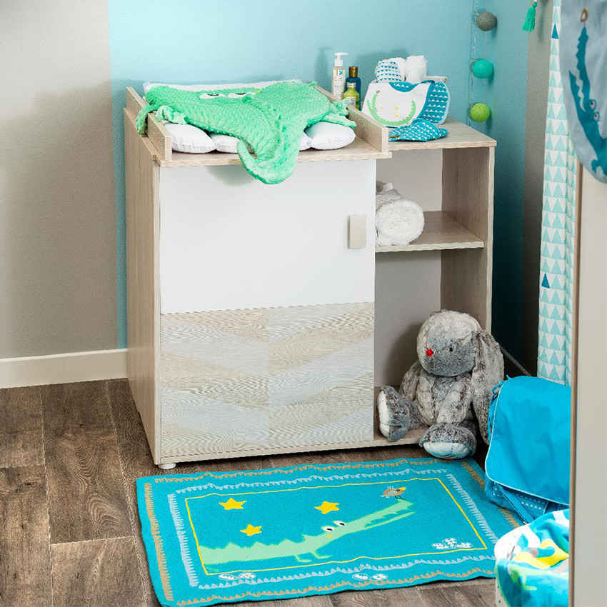 Tapis en coton avec crocodile et oiseau 