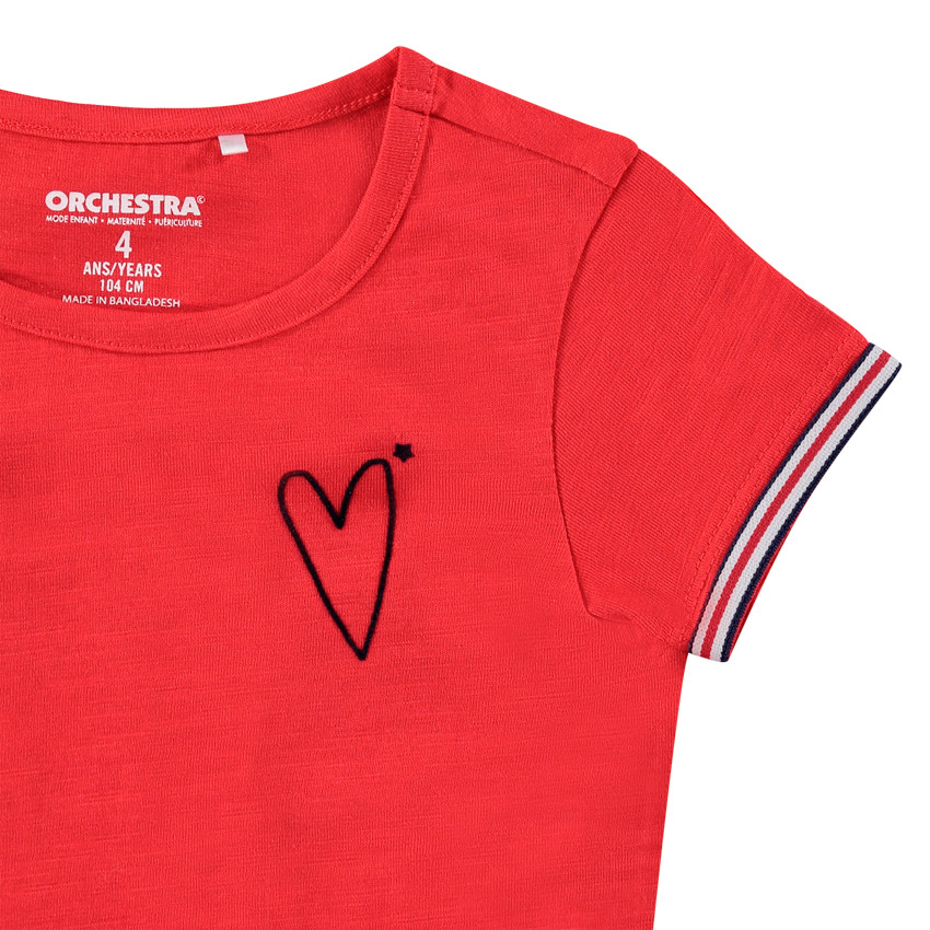 Tee-shirt en jersey rouge avec coeur brodé et étoiles 