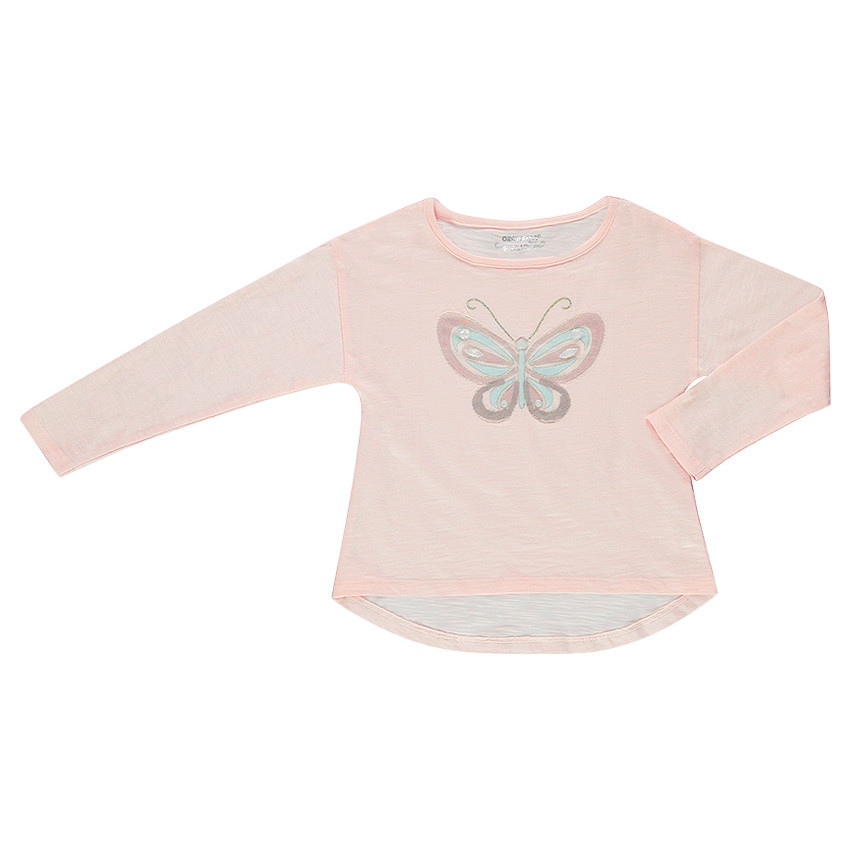 Tee-shirt manches longues en jersey slub avec paillon en résille 