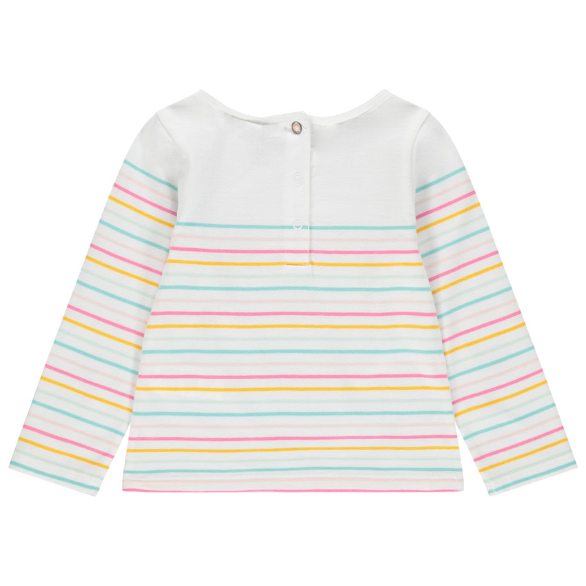 Marinière en coton bio à rayures colorées et arc-en-ciel printé 