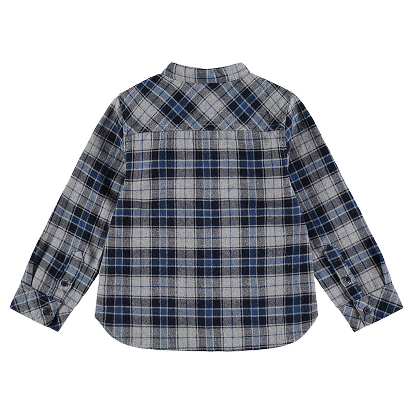 Chemise manches longues à carreaux en flanelle col mao 