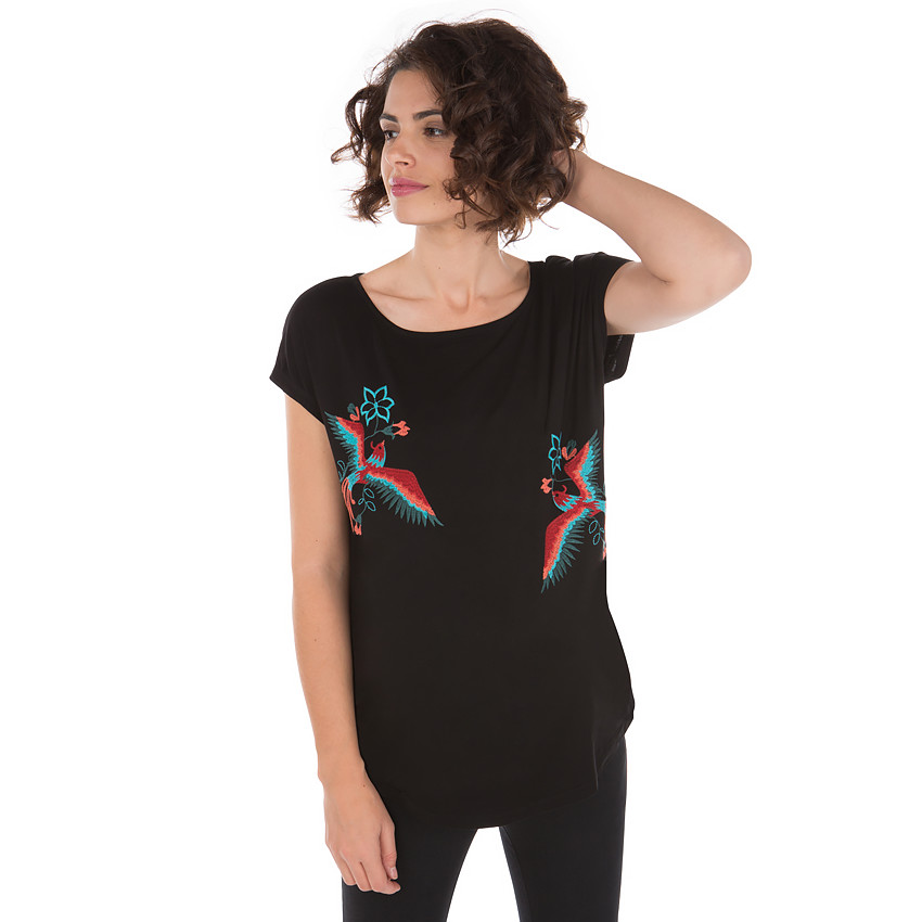 Tee-shirt de grossesse manches courtes avec oiseaux brodés 