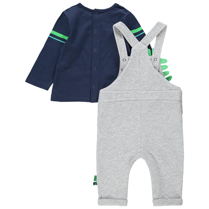 Ensemble avec salopette en molleton fantaisie et t-shirt print dinosaure  