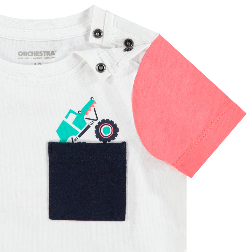 Tee-shirt manches à courtes contrastées et poche printée 