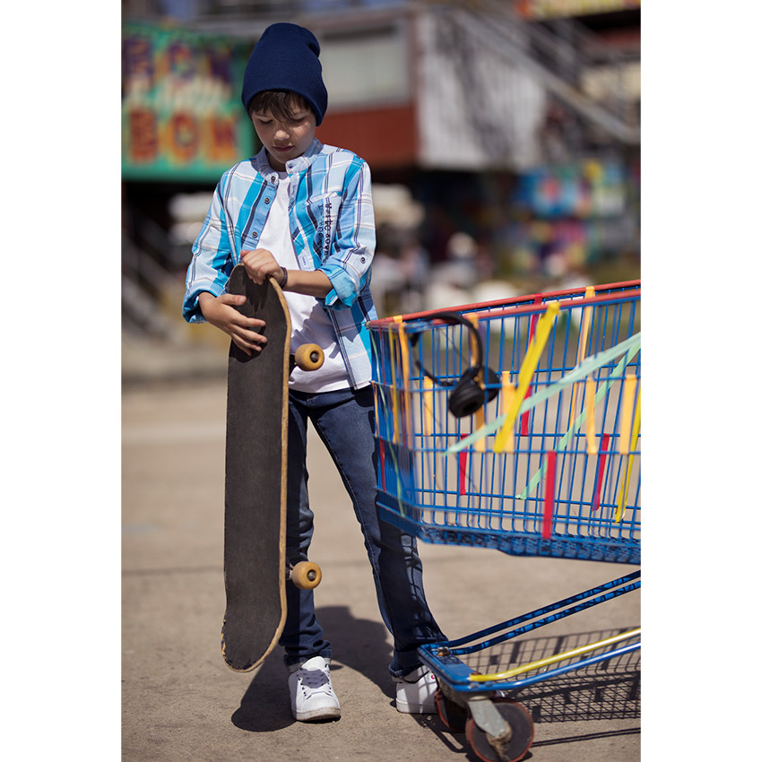 Junior - Chemise manches longues à carreaux et texte printé 