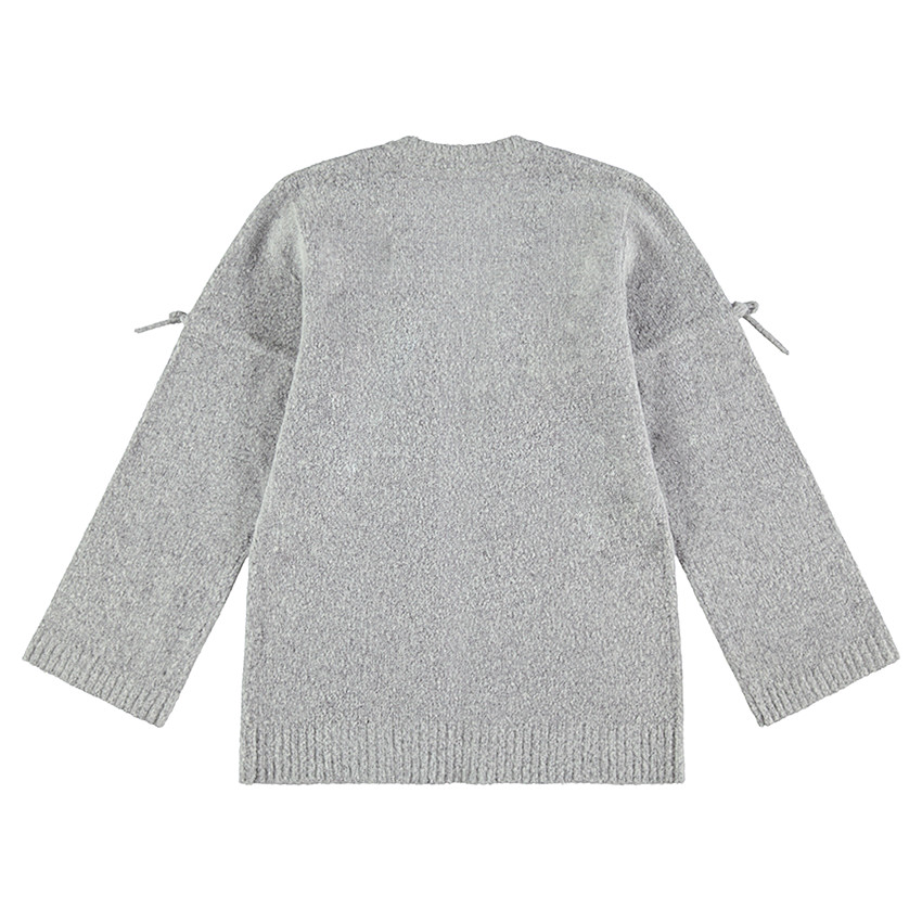 Junior - Gilet en tricot chiné avec badges et nouettes 