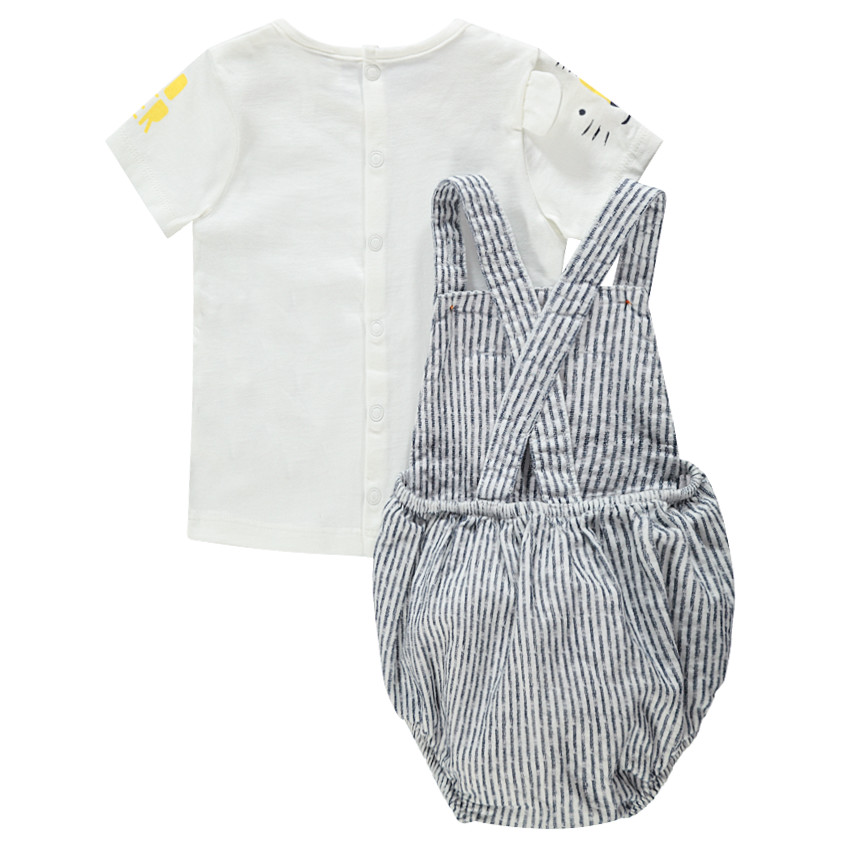 Ensemble t-shirt manches courtes avec tigre printé et barboteuse rayée 
