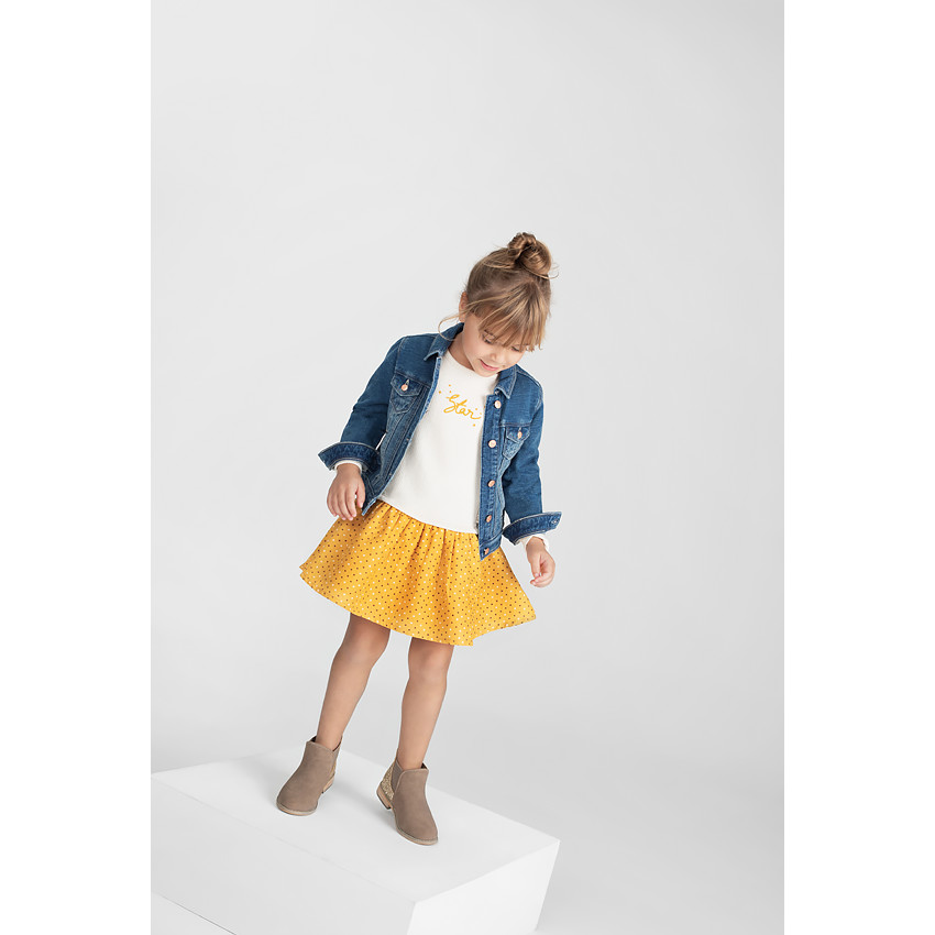 Robe en tricot effet 2 en 1 avec bas volanté imprimé pois 