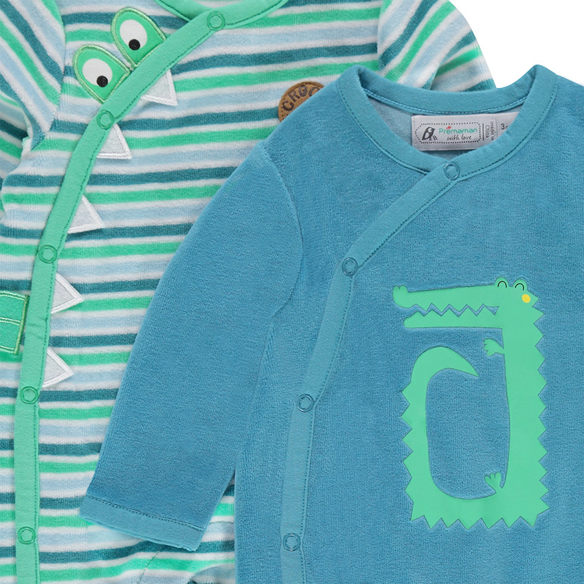 Lot de 2 dors-bien en velours rayé/uni avec print 