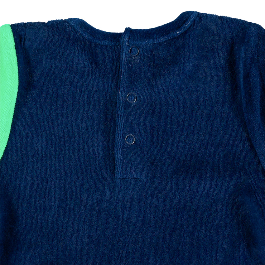 Pyjama en velours avec dinosaure et pantalon rayé 