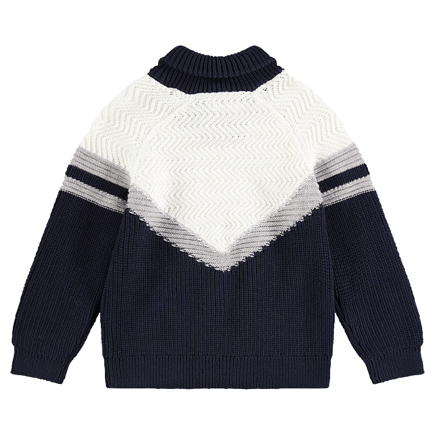 Pull en tricot avec bandes en jacquard et badge ours 