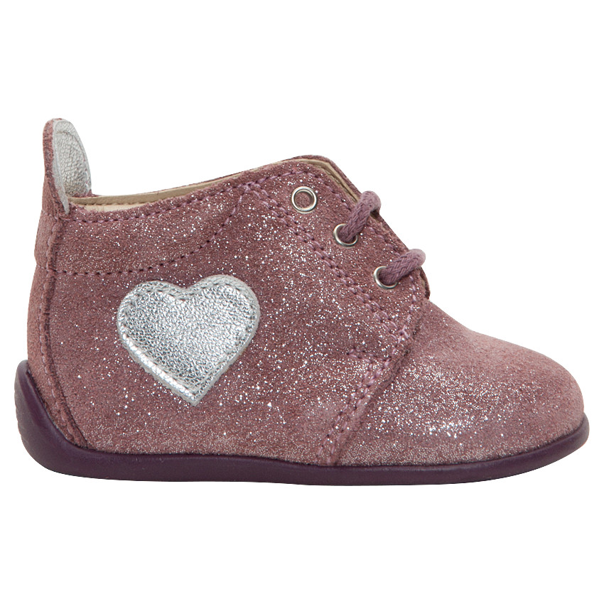 Bottillons en cuir pailleté à lacets avec patch coeur argenté 