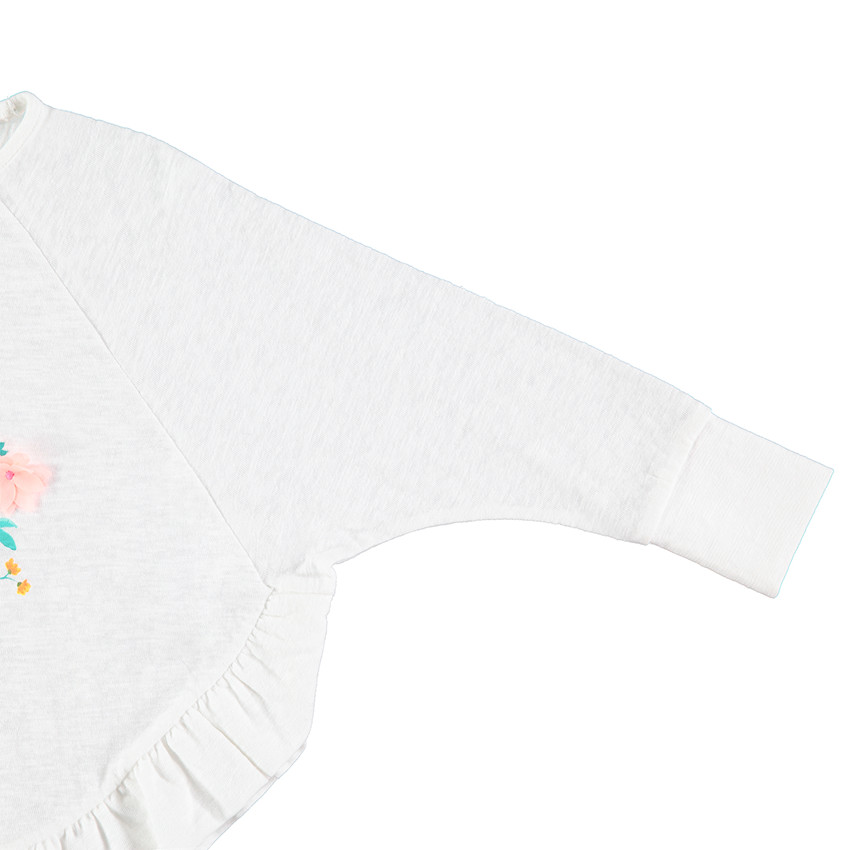 Tee-shirt manches longues en jersey avec imprimé floral et volant 