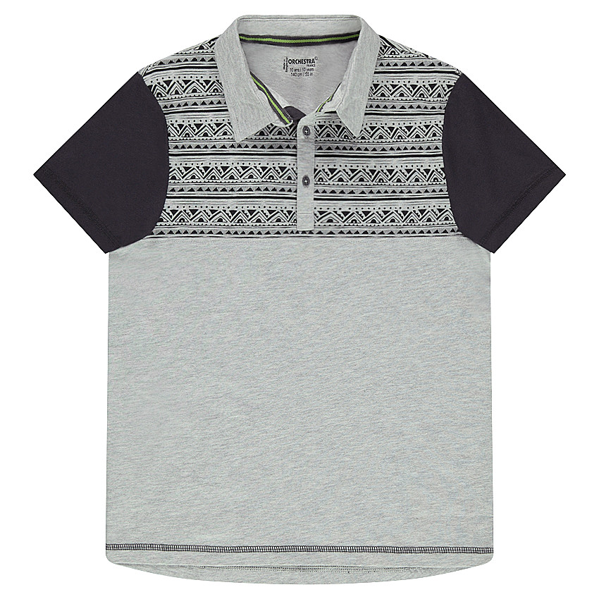 Junior - Polo manches courtes en jersey avec motif ethnique placé 