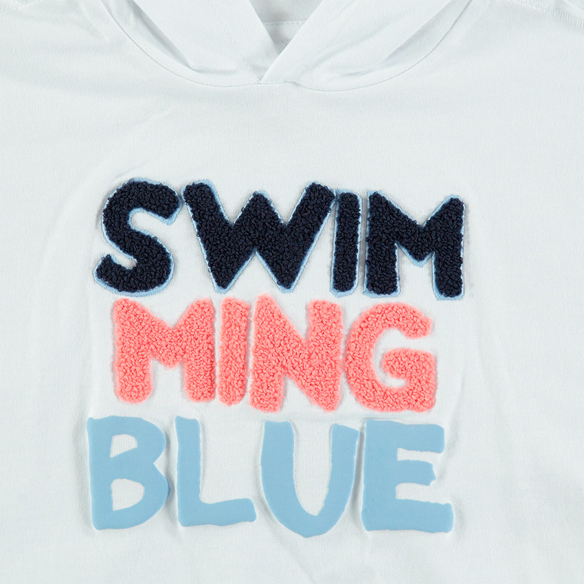 Tee-shirt manches courtes à capuche avec message en bouclette 