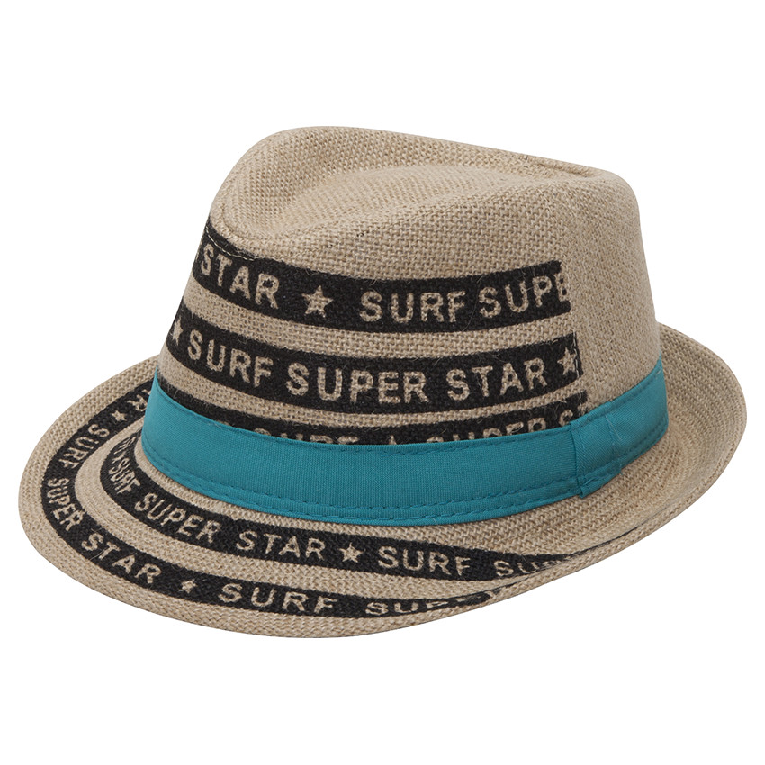 Borsalino en paille naturelle avec inscriptions printées 