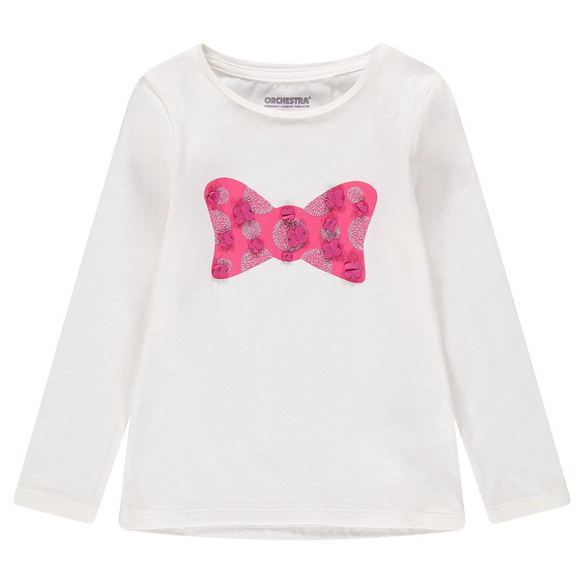 Tee-shirt manches longues en jersey avec noeud rose sur le devant 
