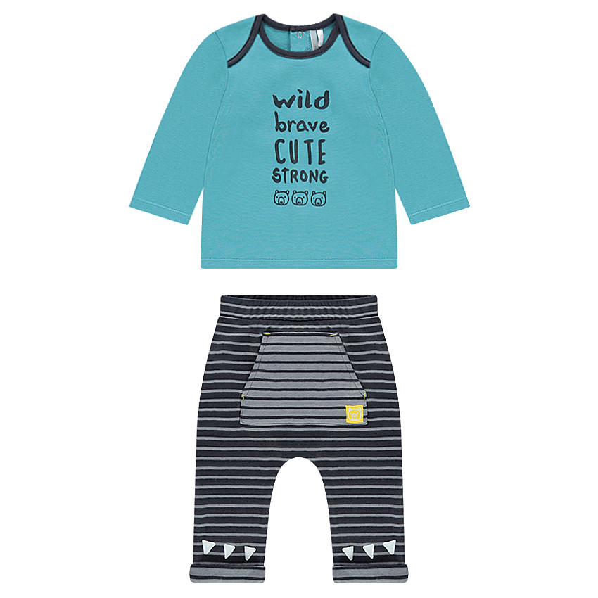 Ensemble avec tee-shirt à texte printé et sarouel rayé 