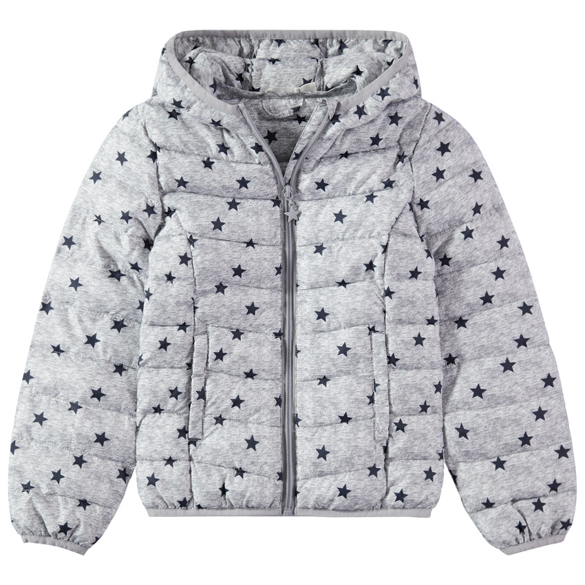 Doudoune light* imperméable à capuche avec sac de rangement à message printé 