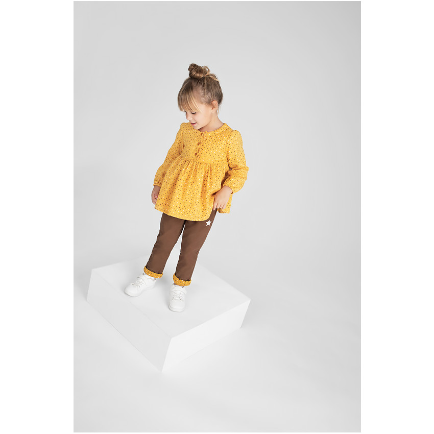 Tunique manches longues moutarde avec pois imprimés all-over 