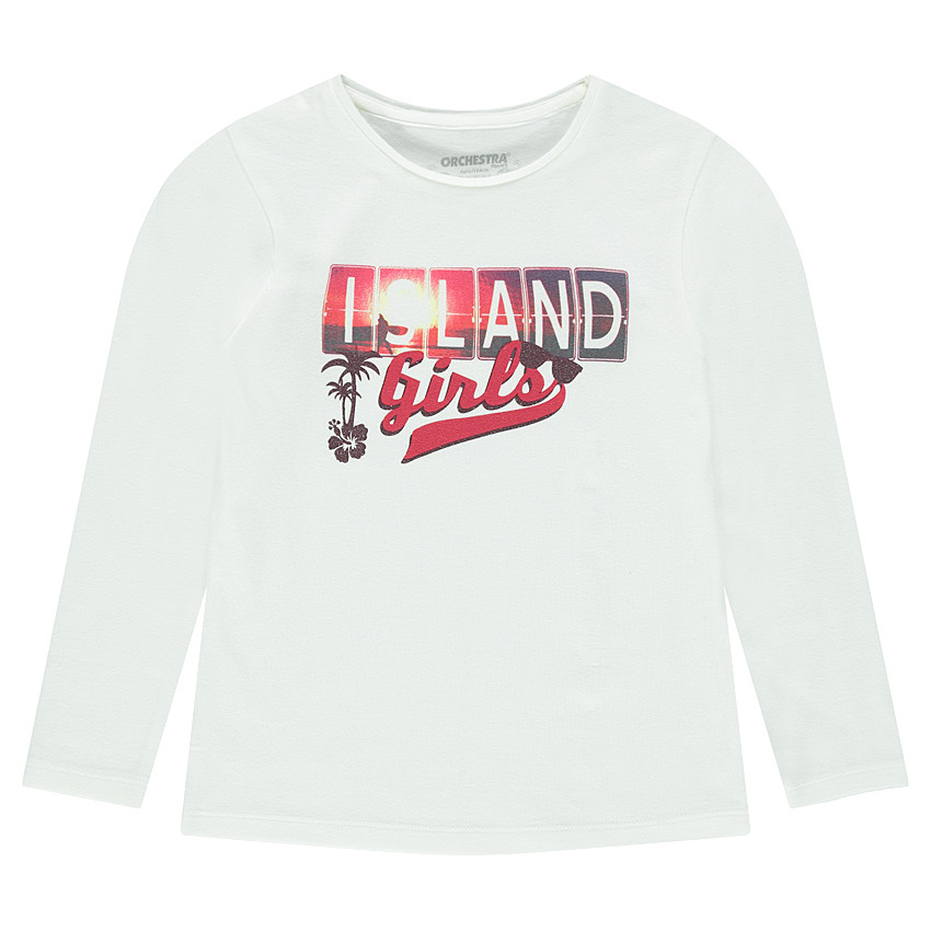 Junior - Tee-shirt manches longues uni avec print fantaisie 