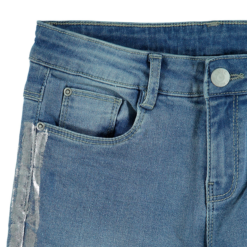 Junior - Jeans effet used coupe slim avec bandes argentées 