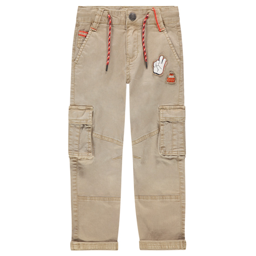 Pantalon style cargo en coton surteint avec badges patchés 