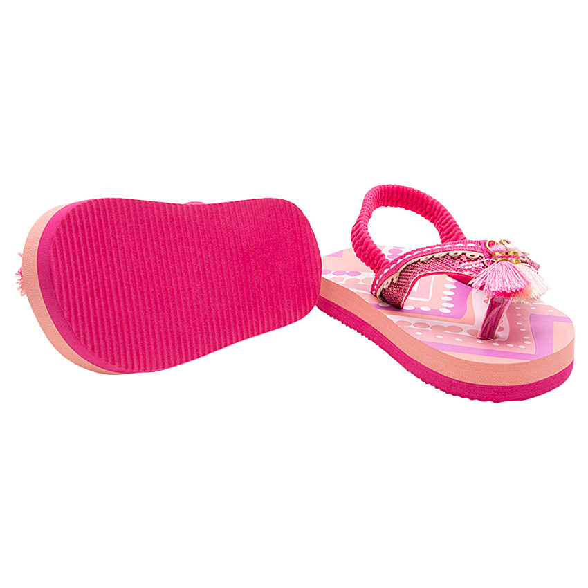 Tongs roses avec lanière élastiquée et pompons 