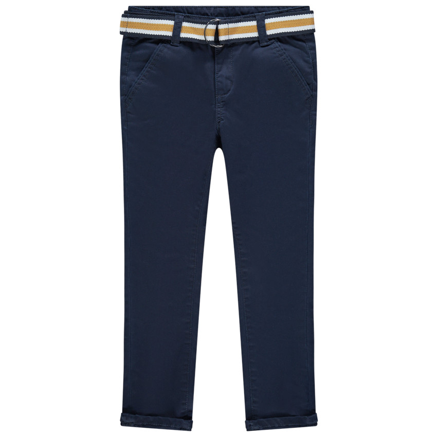 Pantalon en twill uni à ceinture rayée 