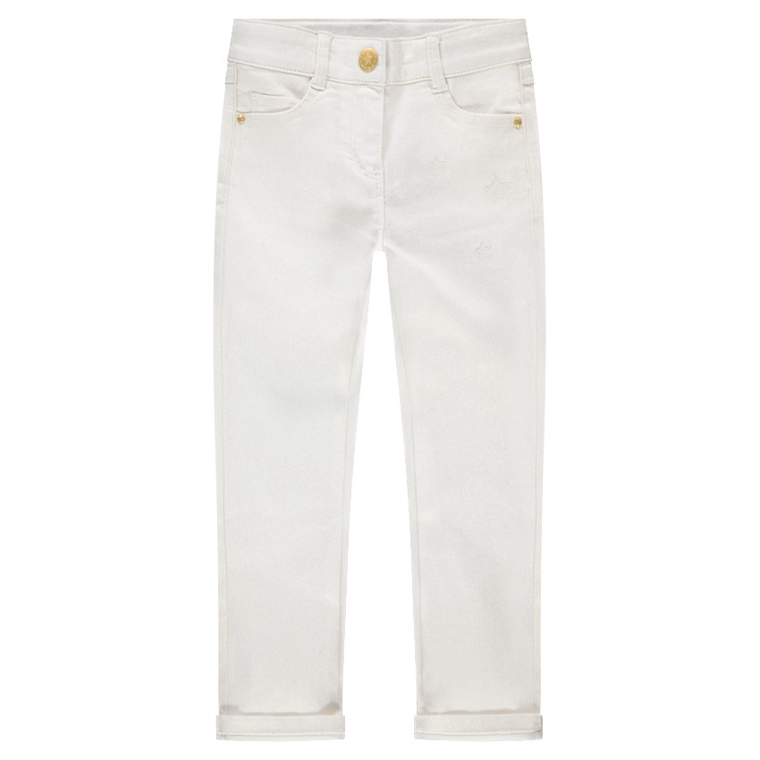 Pantalon en twill avec enduction pailletée et étoiles brodées 