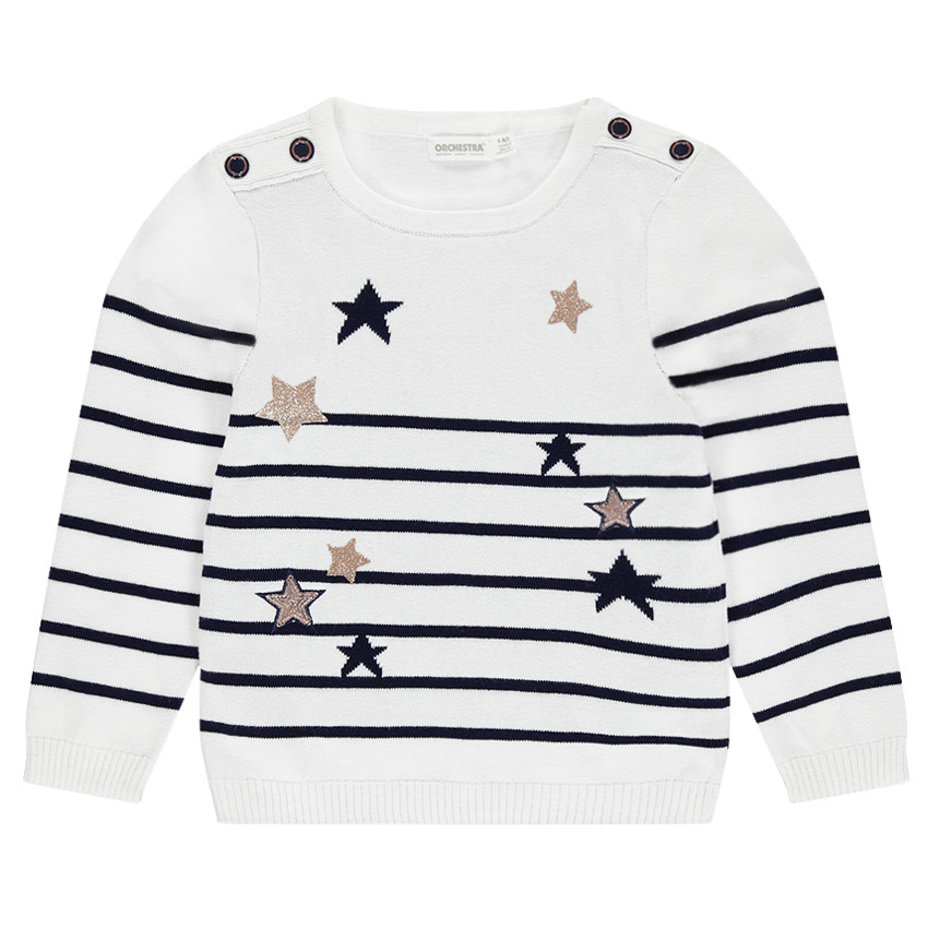 Pull en tricot style marinière avec étoiles en jacquard et paillettes 