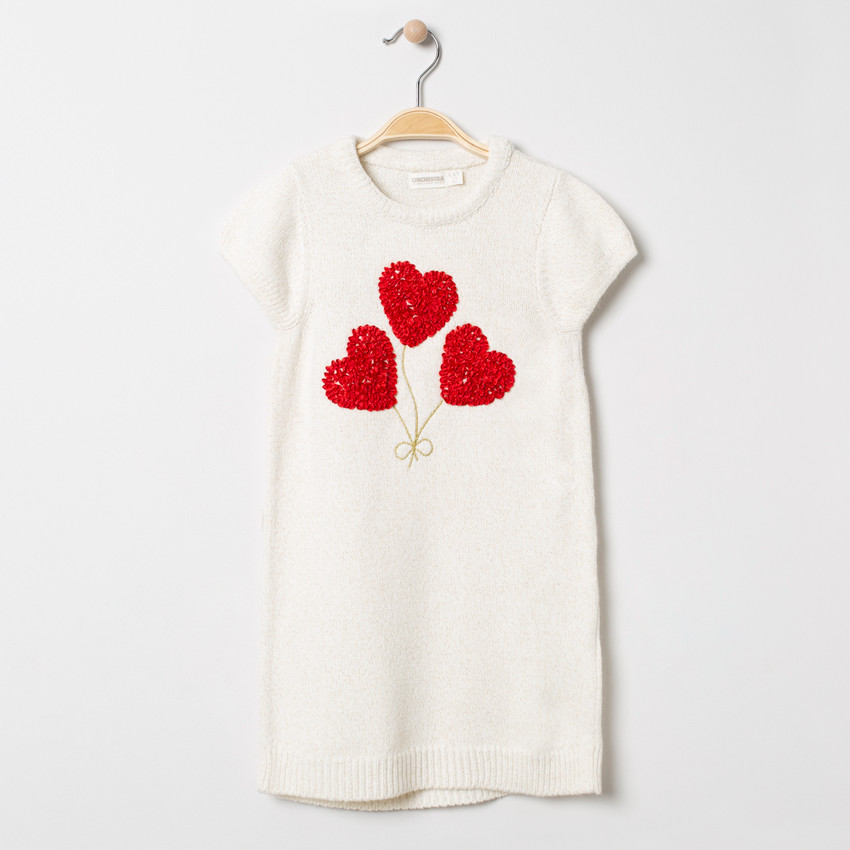 Robe manches courtes en tricot motif coeurs 