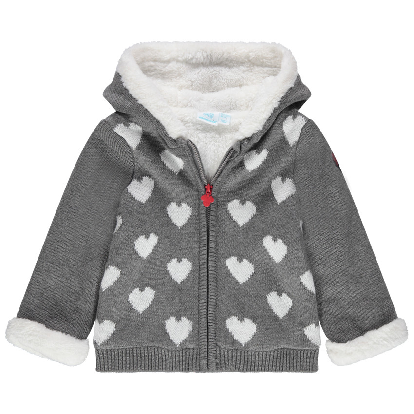 Veste en tricot à coeurs en jacquard et doublure en sherpa 