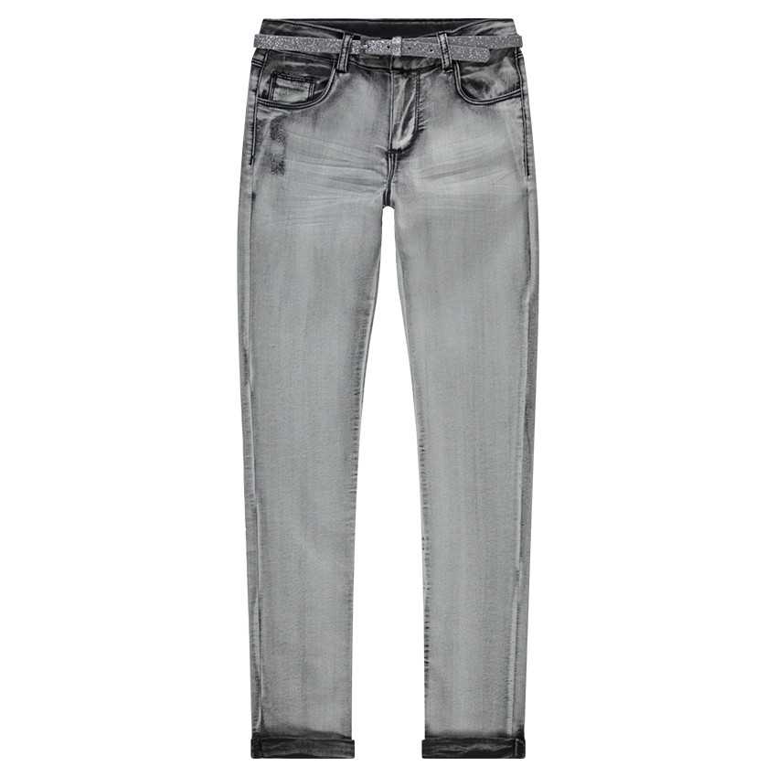 Junior - Jeans effet surteint avec ceinture pailletée 