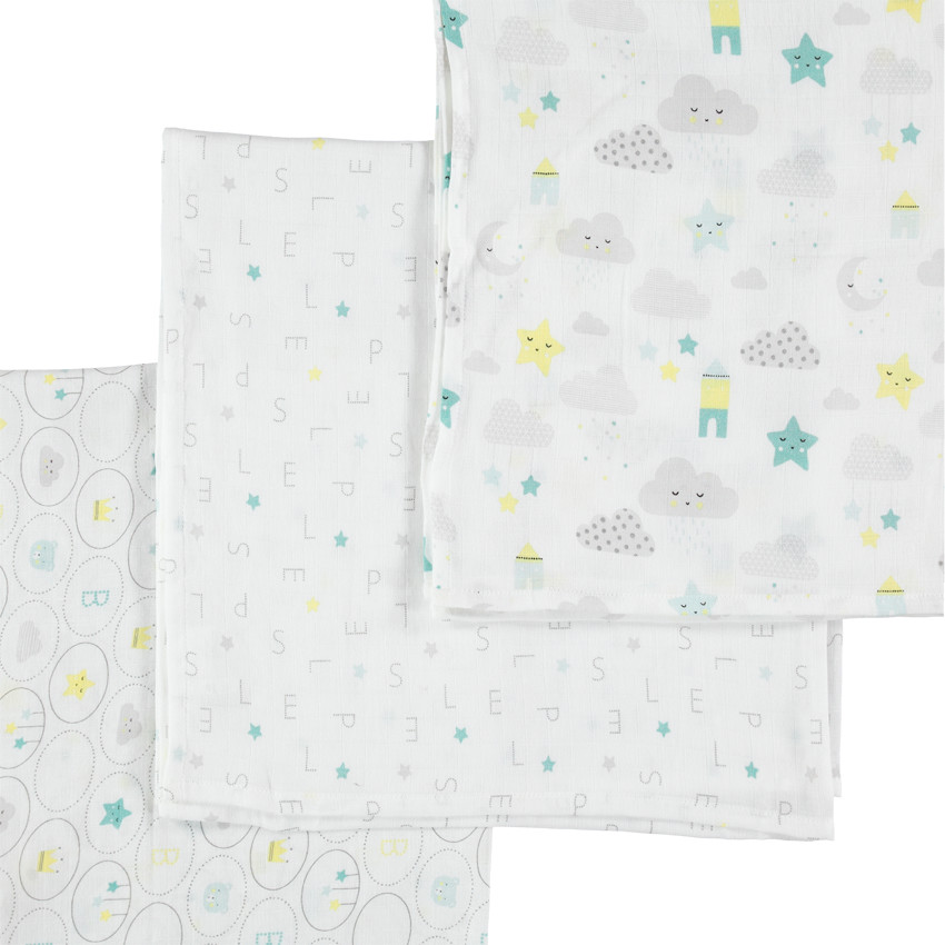 Lot de 3 langes en coton bio à imprimé nuages 