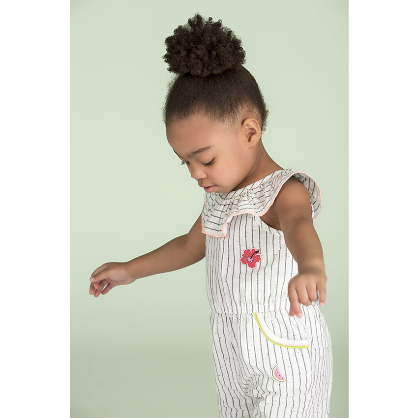 Combishort à rayures effet neps avec col volanté 