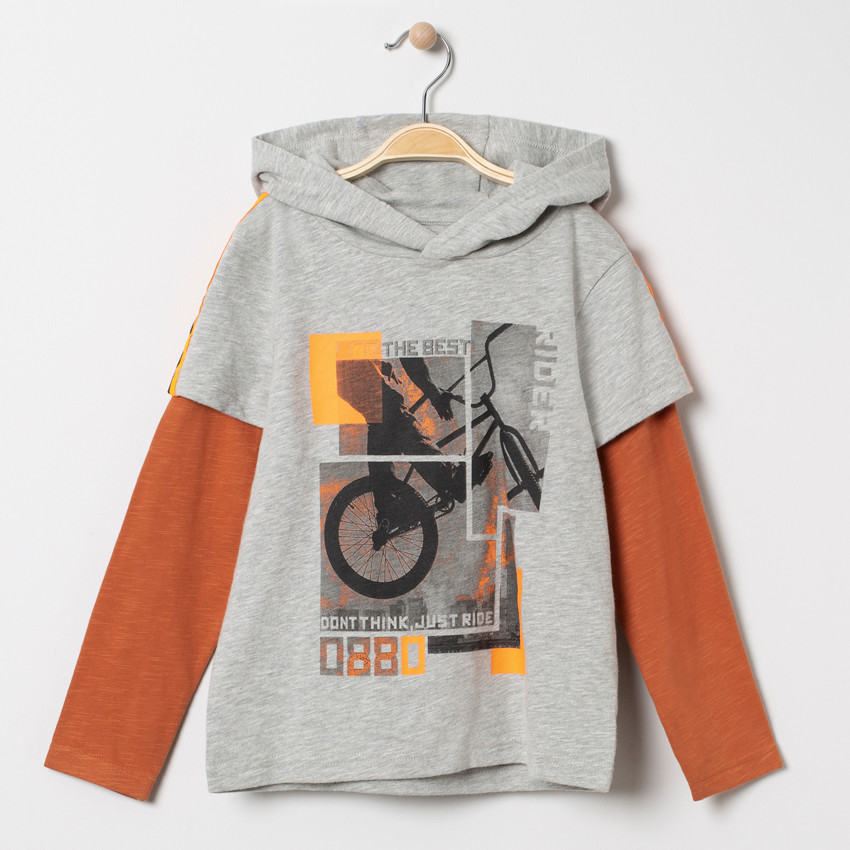 T-shirt manches longues effet 2 en 1 print vélo 